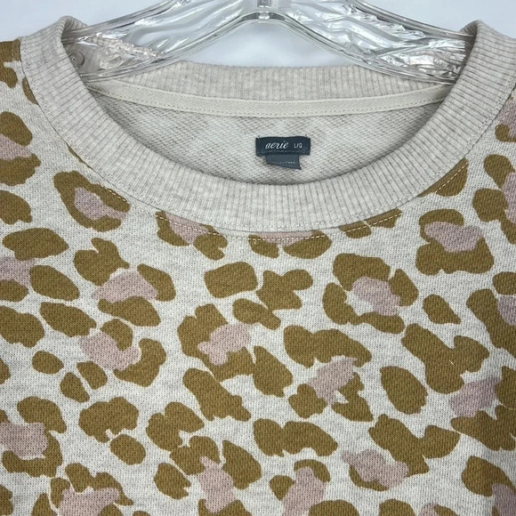 Aerie Womens Oversized Desert Leopard Side Slit Pullover Sweatshirt Size L - Picture 6 of 15